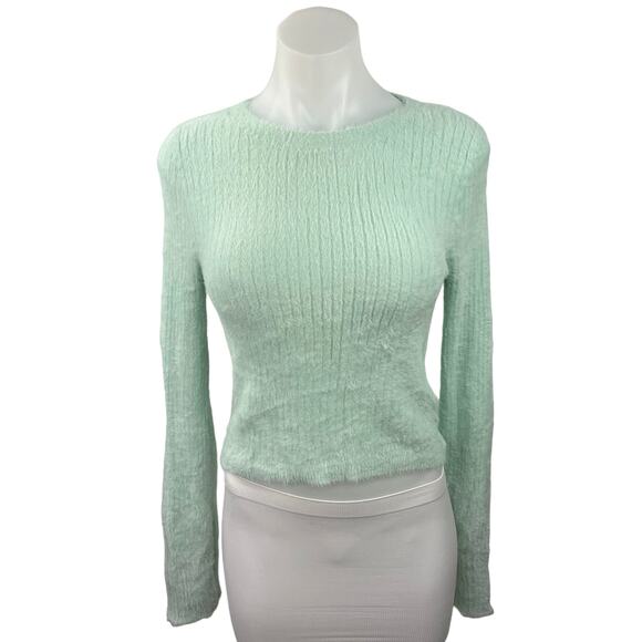 Divided H&M Green Ribbed Knit Crewneck Stretch Long Sleeve Pullover Sweater Sz S - Picture 1 of 4